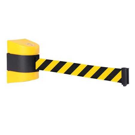 QUEUE SOLUTIONS WallPro 450, Yellow, 35' Yellow/Black BEWARE OPEN PIT Belt WP450Y-YBBOP350